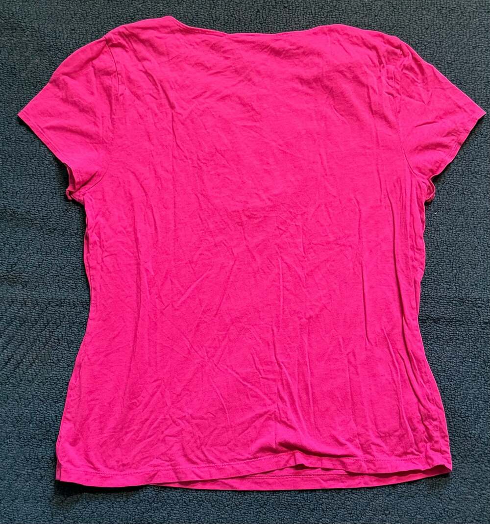 Dana Buchman Women's Hot Pink Short Sleeve T-Shirt with Beaded Keyhole Neckline - Picture 2 of 3